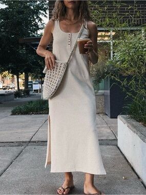 Sezane Ariana Cotton Midi Dress in Cream